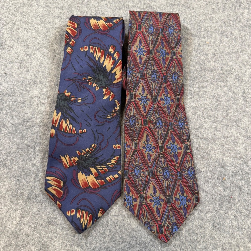 Pattinni Uomo Lot of 2 Silk Neckties Italian Silk Abstract Geometric Blue Red